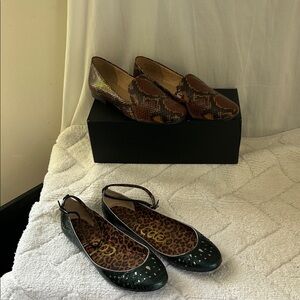 Naturalizer Brown Snake Print Flats size 7 (new) & Sam Edelman flats size 8